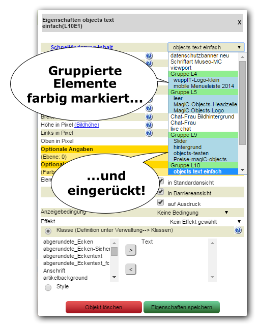 Designer 2015 Gruppierte Objekte